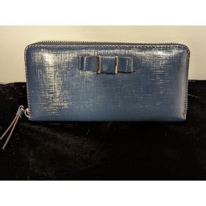 COACH Darcy Patent Leather Navy Wallet with Bow Accordion Zip Around F52172